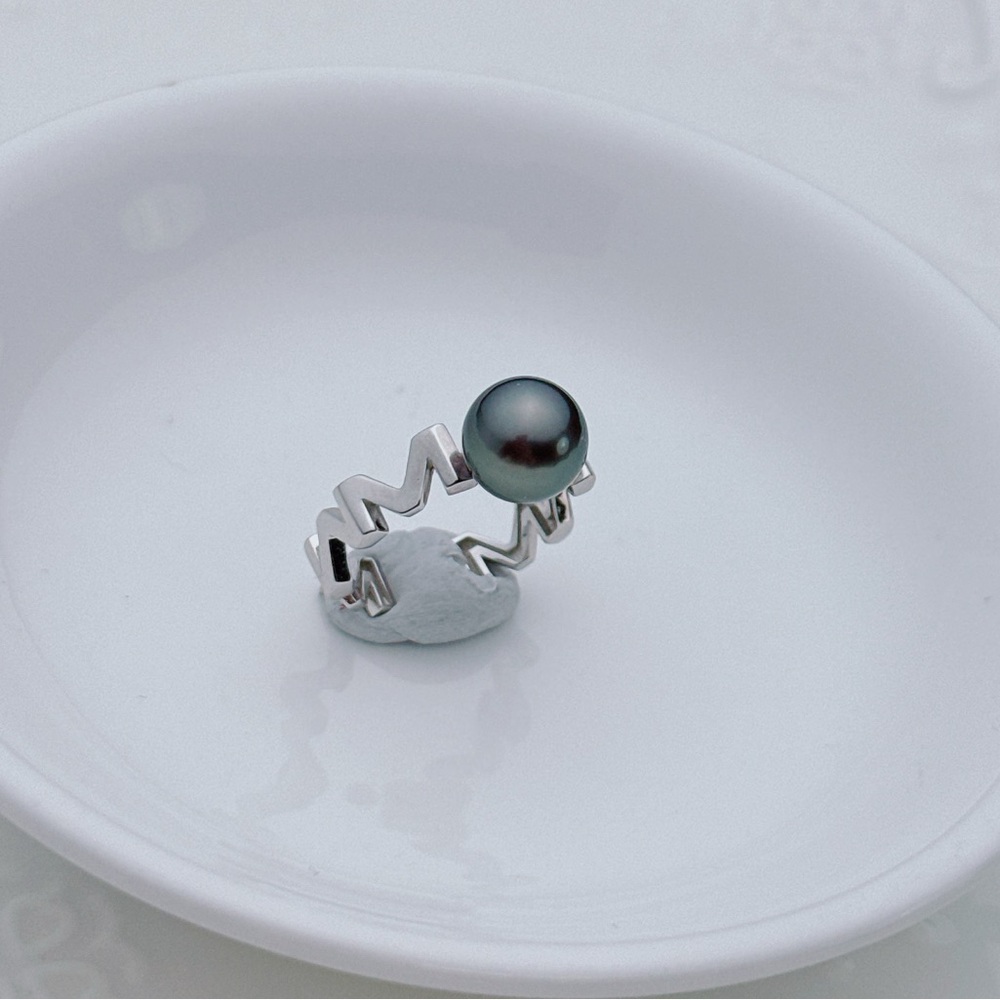 26R184 S925 Stamped Tahitian Sea Pearl Open top Freesize Ring